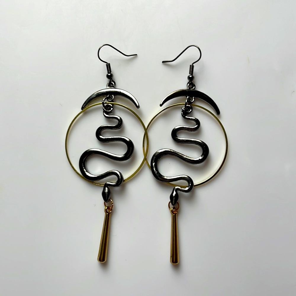 Moon child Snake Charmer Dangle earrings Gold Gunmetal 2+ 20% off 3+ ship free